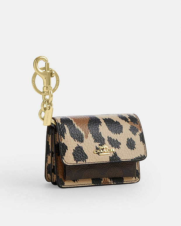 Coach Klare Bag Charm With Signature Canvas And Leopard Print 