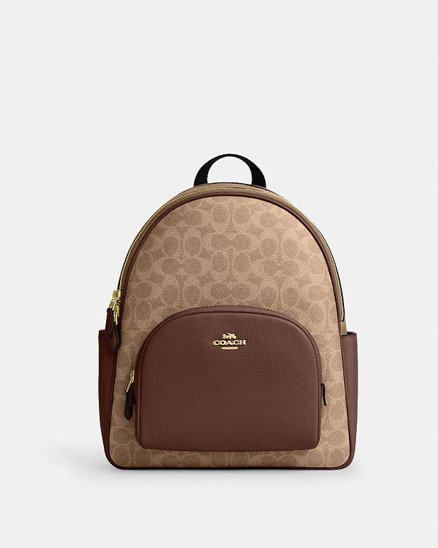 Coach Signature Canvas Backpack in Brown/Tan Coach Signature Canvas Mini Backpack Brown Tan Leather Trim main image 3