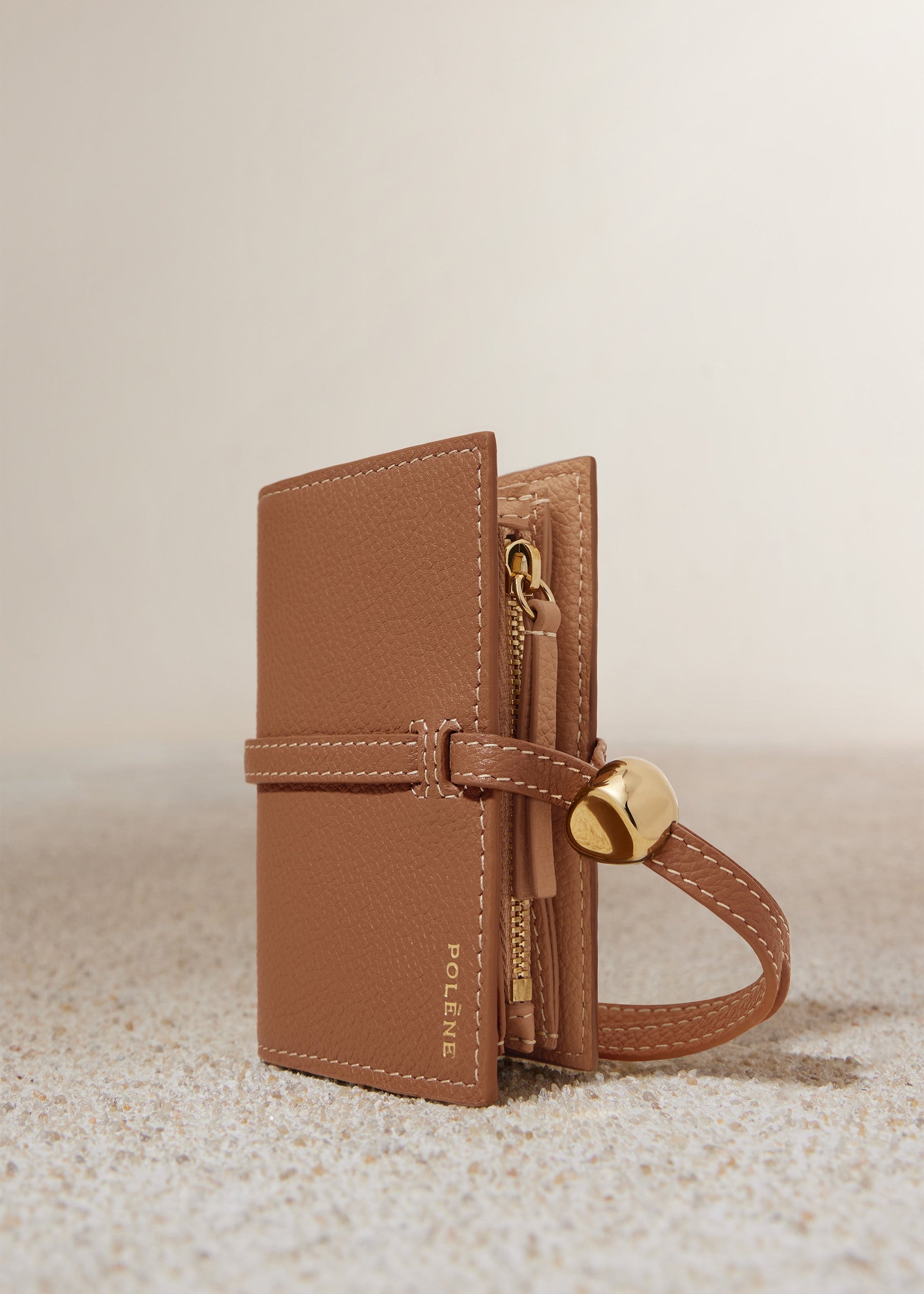Polene Kaye Card Holder Textured Duo Camel