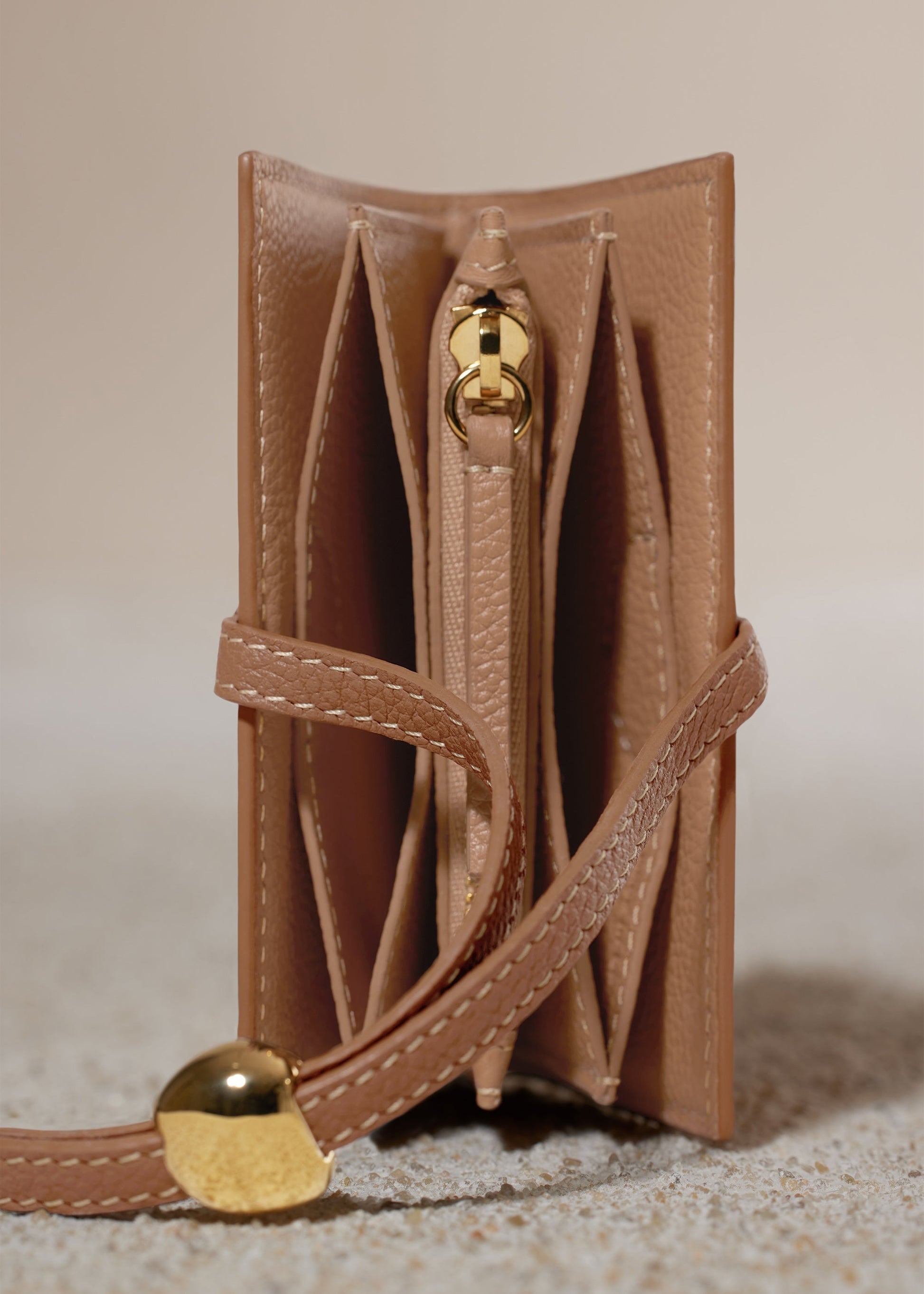 Polene Kaye Card Holder Textured Duo Camel