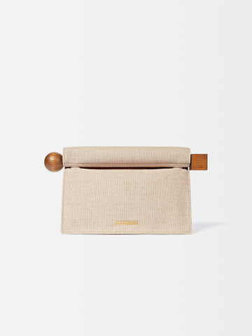 Jacquemus The Rond CarreClutch Folded Clutch In Linen Light Greige