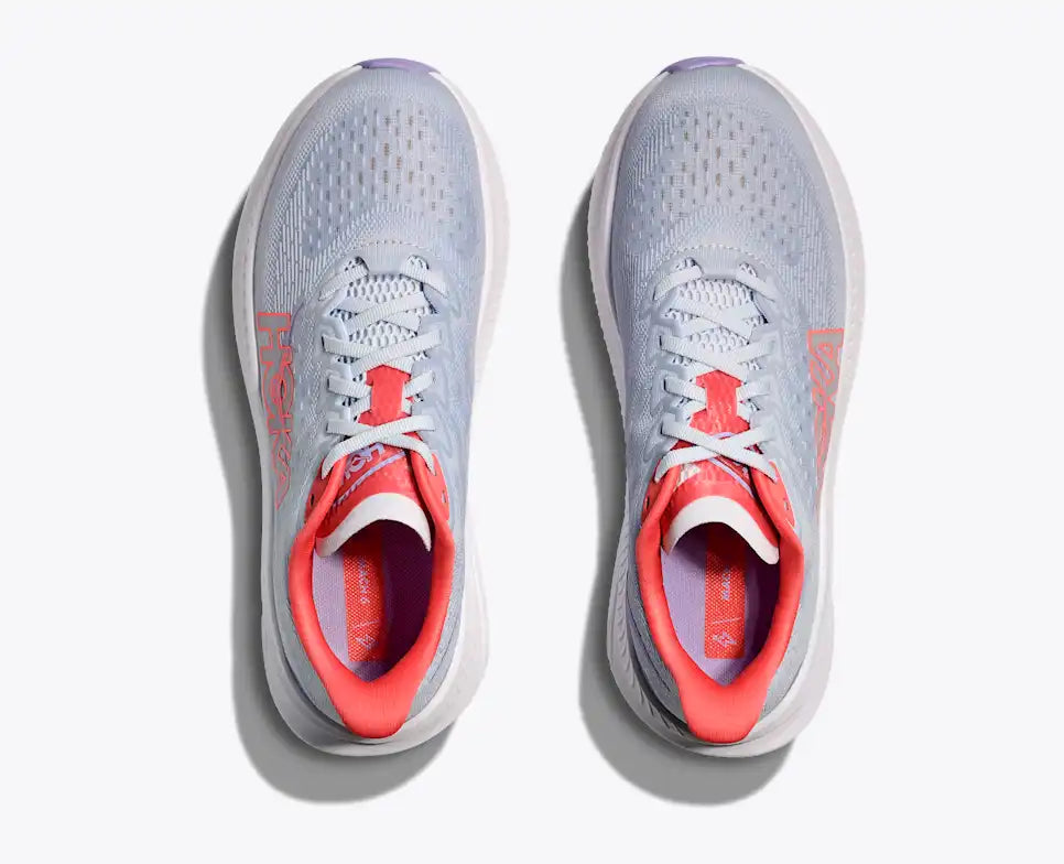 Gray running shoe with red accents on a white background