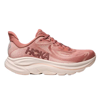 Pink running shoe with 'Hoka' branding on a white background