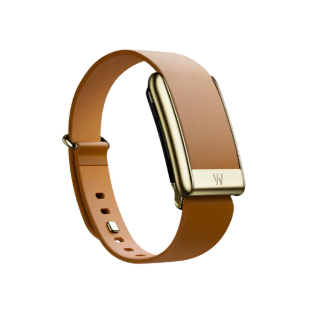 Whoop 5.0 Leatherluxe Tapered Camel with Gold Band - Only Strap  S/M