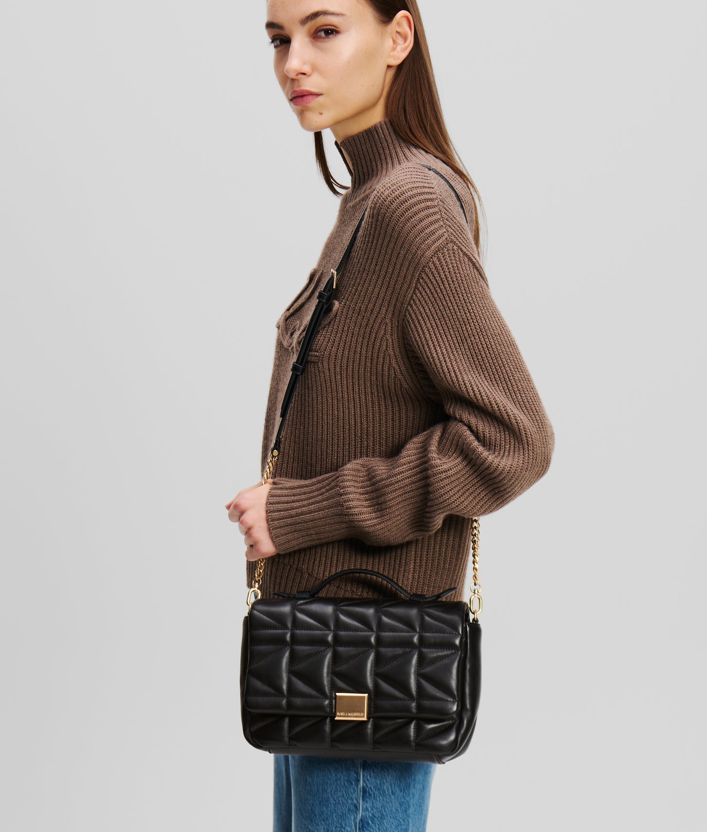 KarlLagerfeld Kkuilt Crossbody Top Handle Bag Black