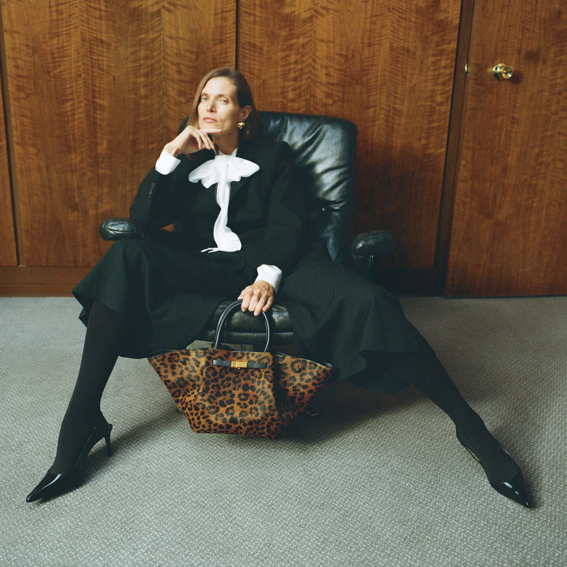 DeMellier The Midi New York leopard-effect calf hair & black smooth