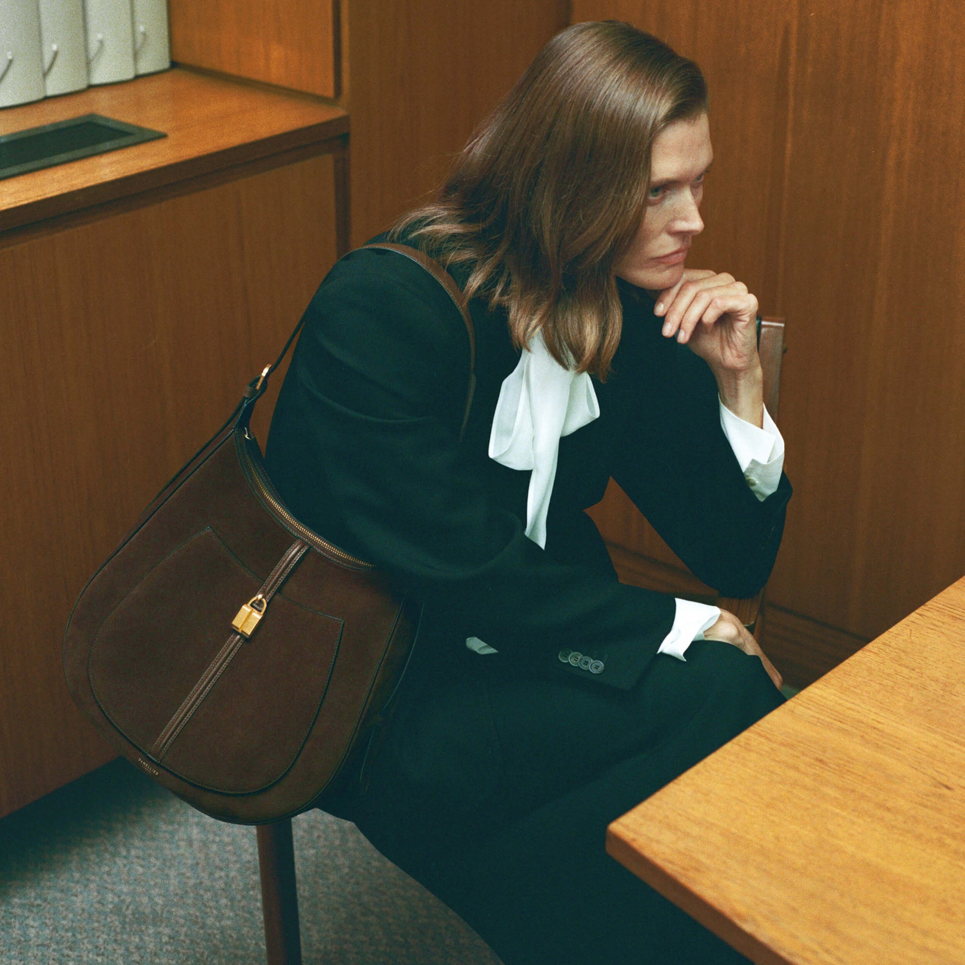 DeMellier The Siena Hobo mocha suede & mocha small grain