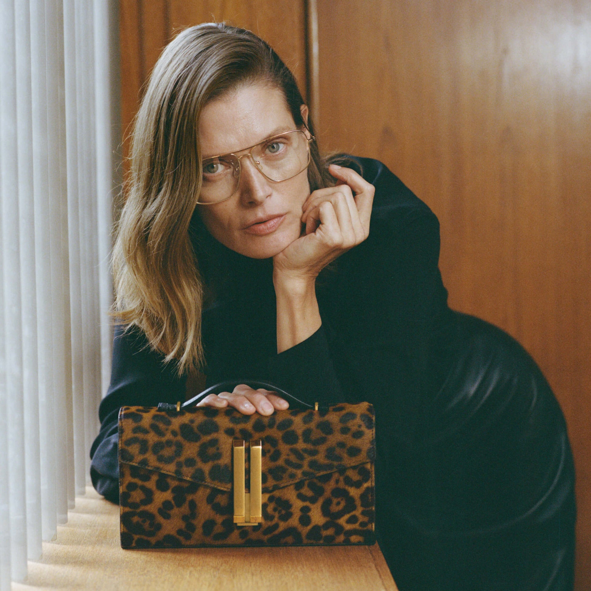DeMellier The Vancouver Clutch leopard-effect calf hair & black smooth