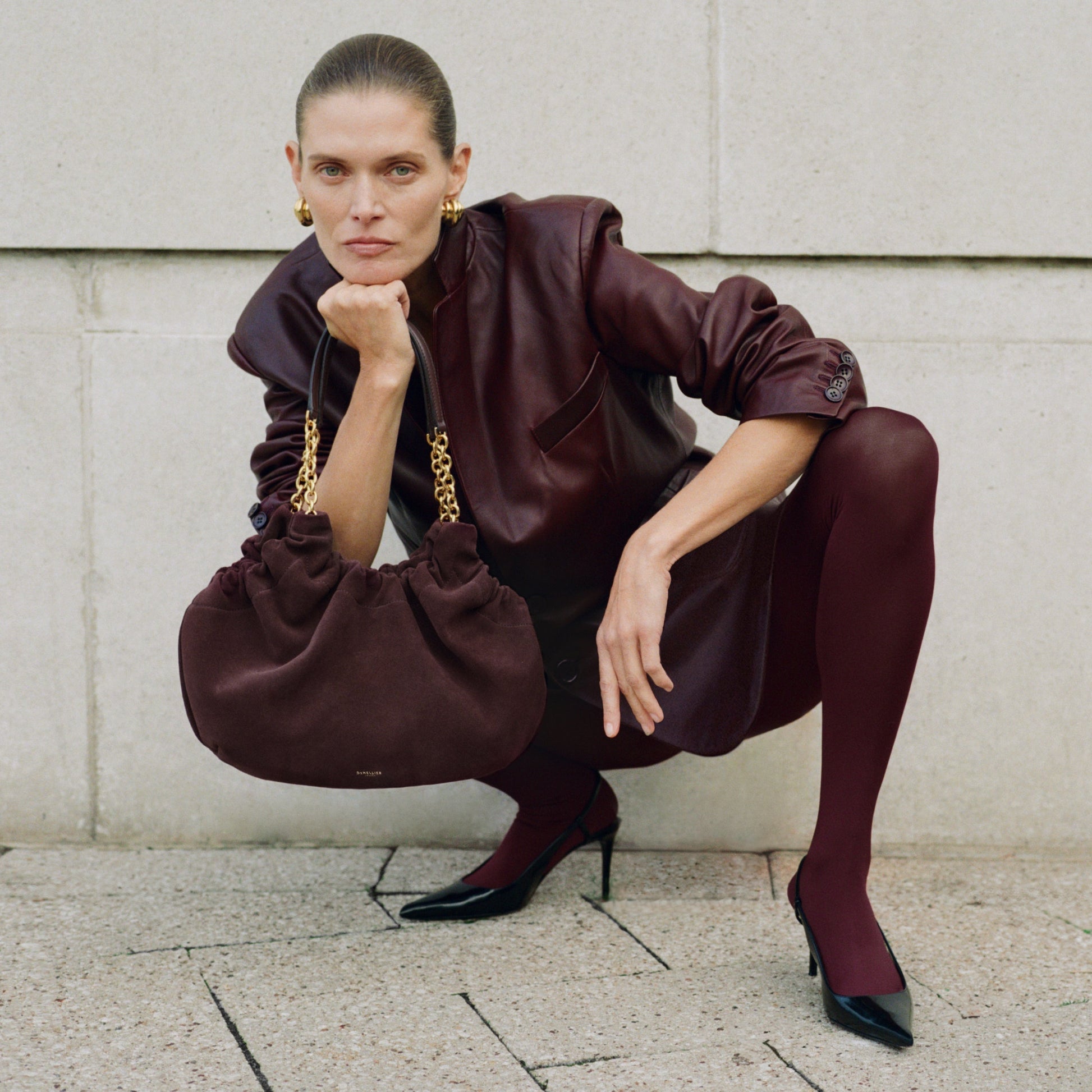 DeMellier The Midi Miami burgundy suede & burgundy smooth