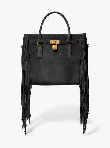 Hamilton Moderne Large Fringed Suede Satchel Black Black