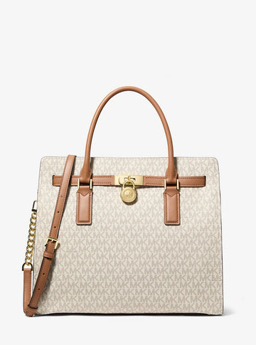 Hamilton Moderne Large Signature Logo Satchel Vanilla-Acorn Vanilla-Acorn