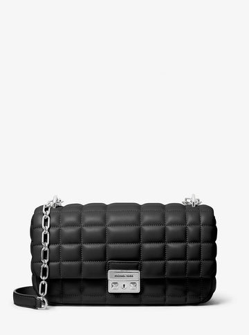 Tribeca Large Quilted Leather Shoulder Bag Black Black