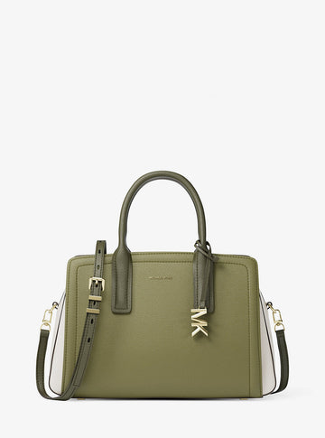 Laila Medium Color-Block Pebbled Leather Satchel Pstachio Mlt Pstachio Mlt