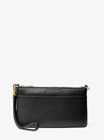 Jet Set Medium Pebbled Leather Wristlet Black Black