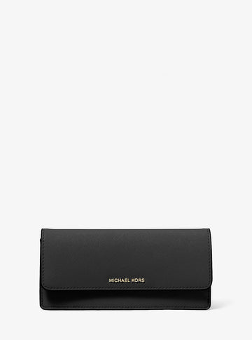 Jet Set Large Saffiano Leather Snap-Front Wallet Black Black
