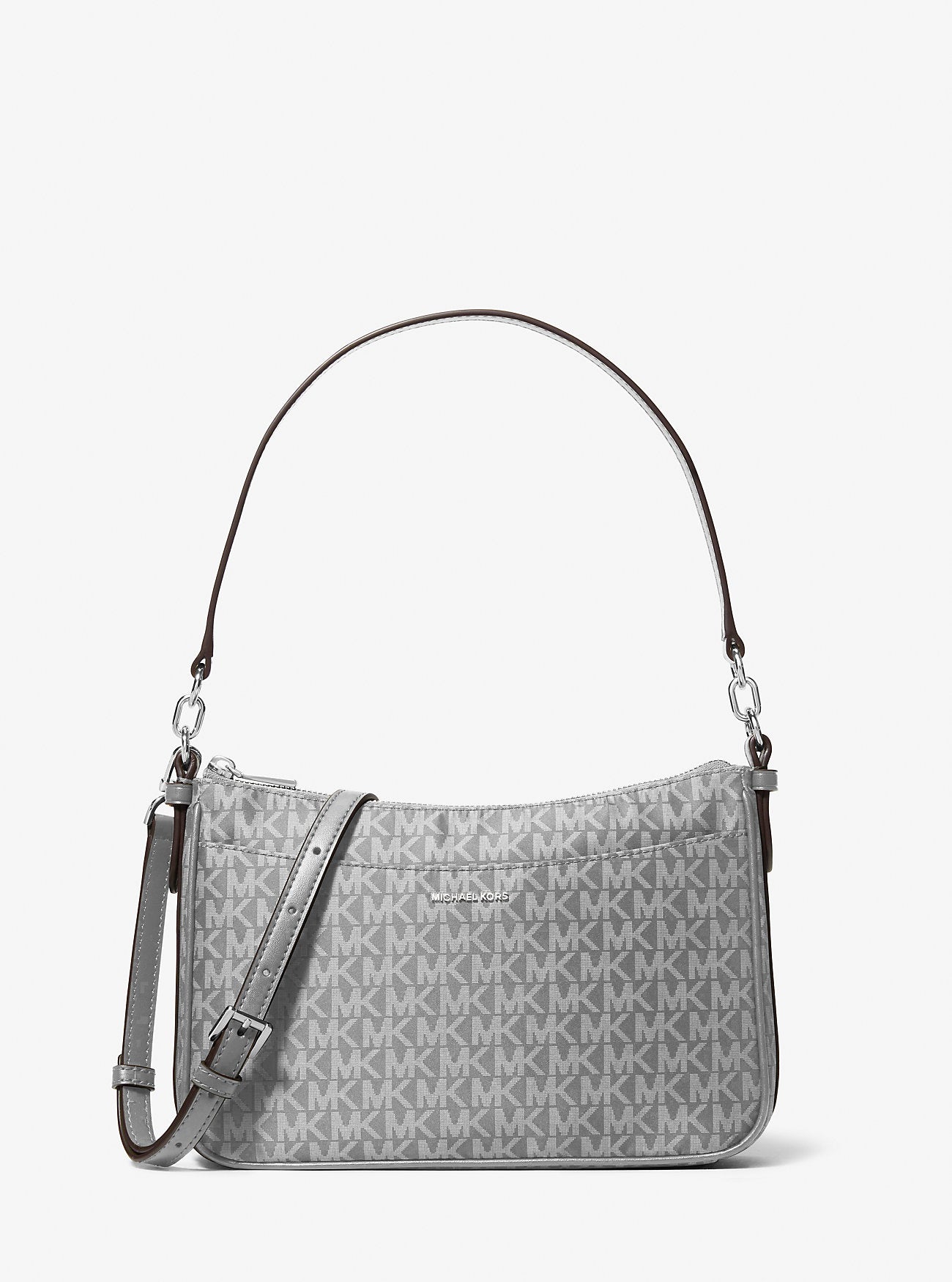 Jet Set Medium Signature Logo Print Woven Pochette Crossbody Bag Storm Storm