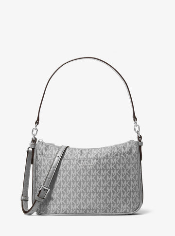 Jet Set Medium Signature Logo Print Woven Pochette Crossbody Bag Storm Storm