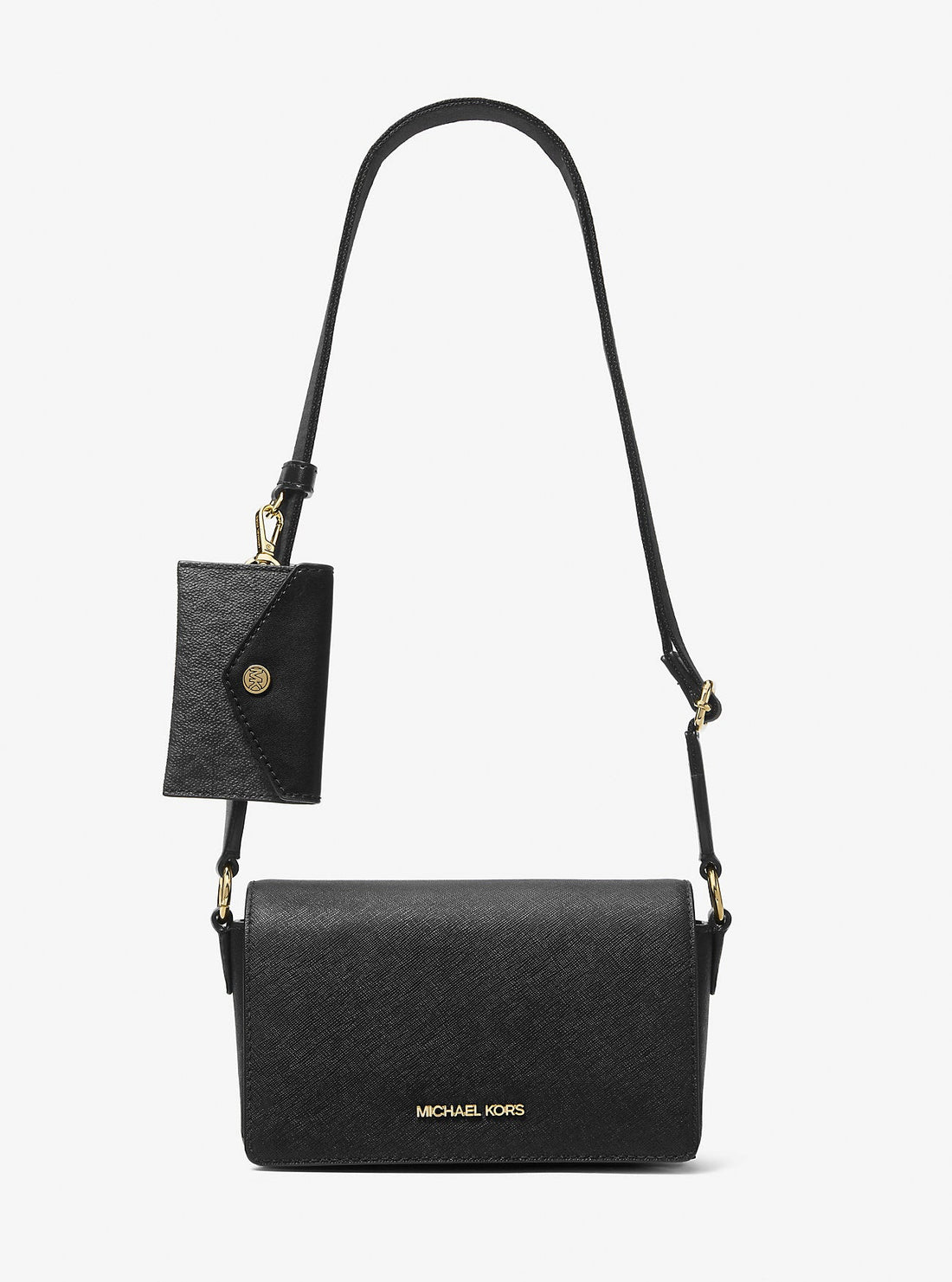 Vincent Small Saffiano Leather Crossbody Bag with Signature Logo Card Case Black Black