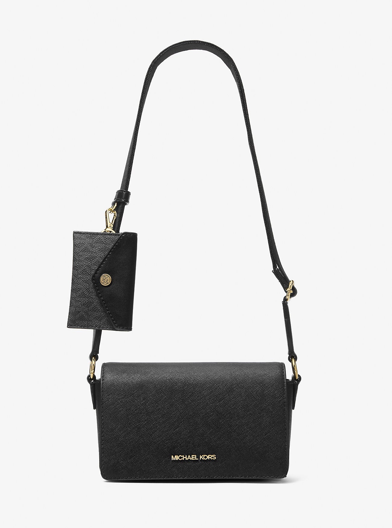 Vincent Small Saffiano Leather Crossbody Bag with Signature Logo Card Case Black Black