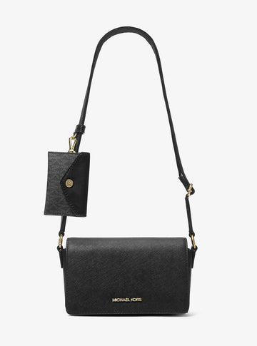 Vincent Small Saffiano Leather Crossbody Bag with Signature Logo Card Case Black Black