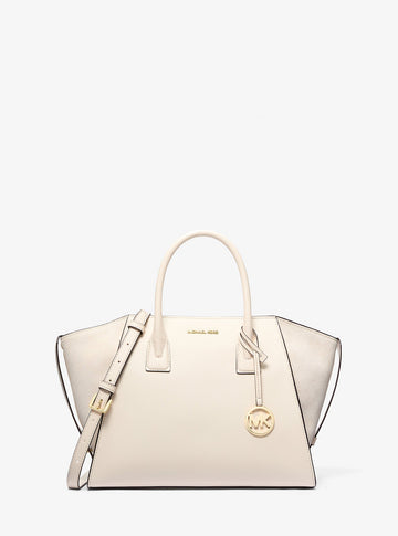 Avril Large Leather and Suede Satchel Lt Cream Lt Cream