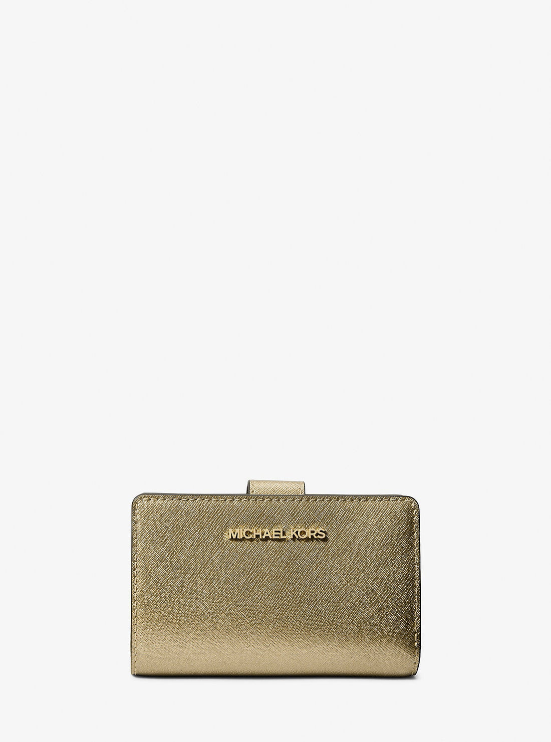 Jet Set Medium Metallic Saffiano Leather Bi-Fold Wallet Pale Gold Pale Gold