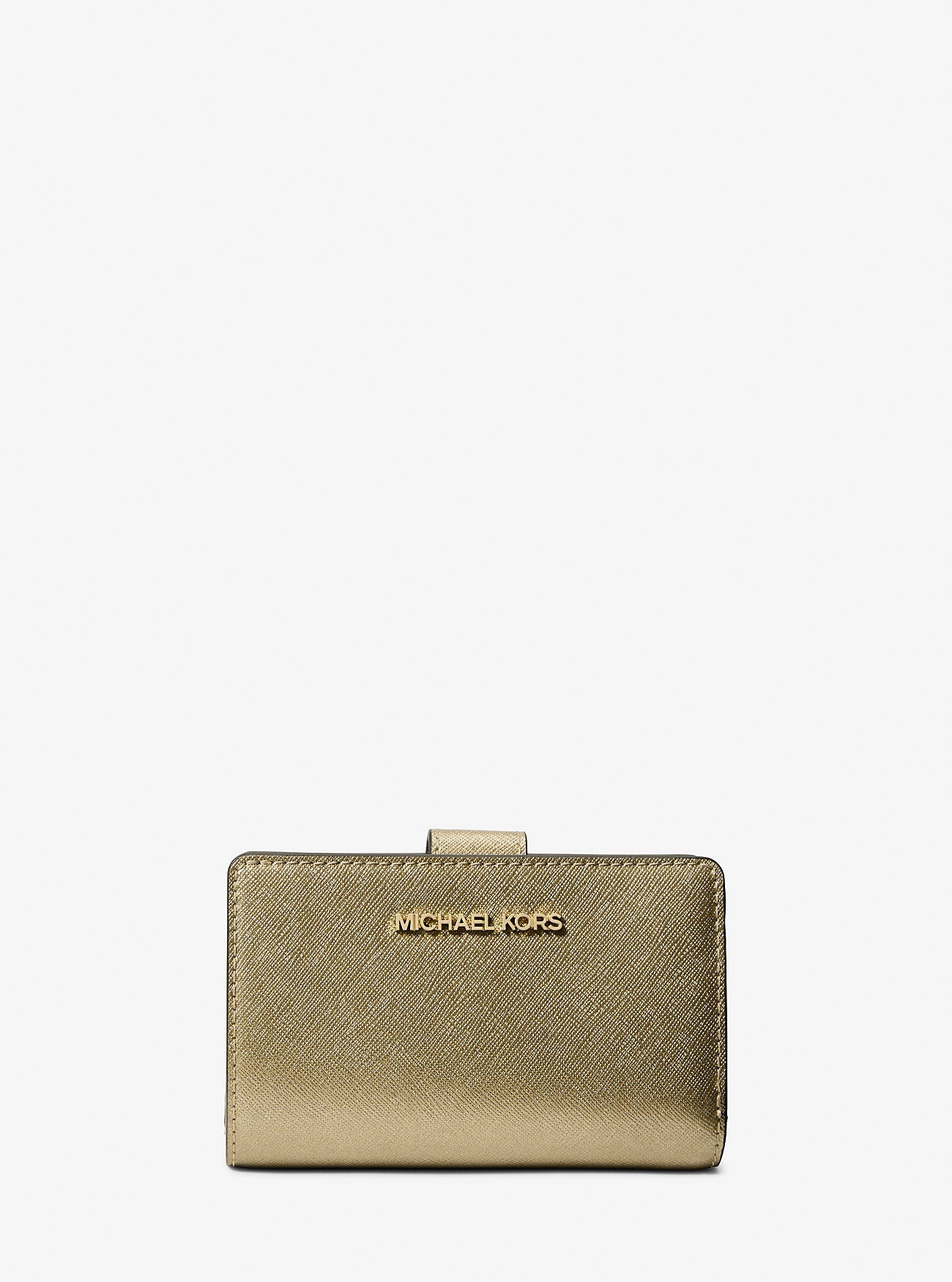 Jet Set Medium Metallic Saffiano Leather Bi-Fold Wallet Pale Gold Pale Gold