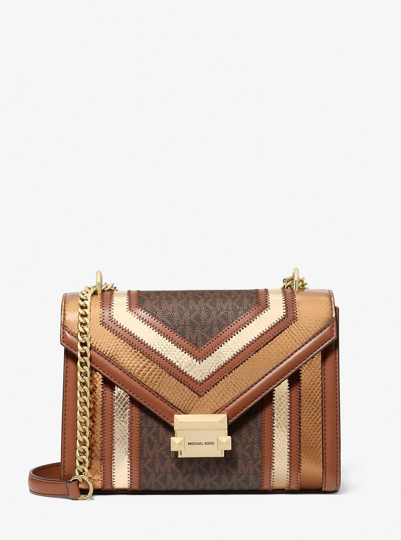 Whitney Medium Signature Logo and Metallic Shoulder Bag Luggage Multi Luggage Multi