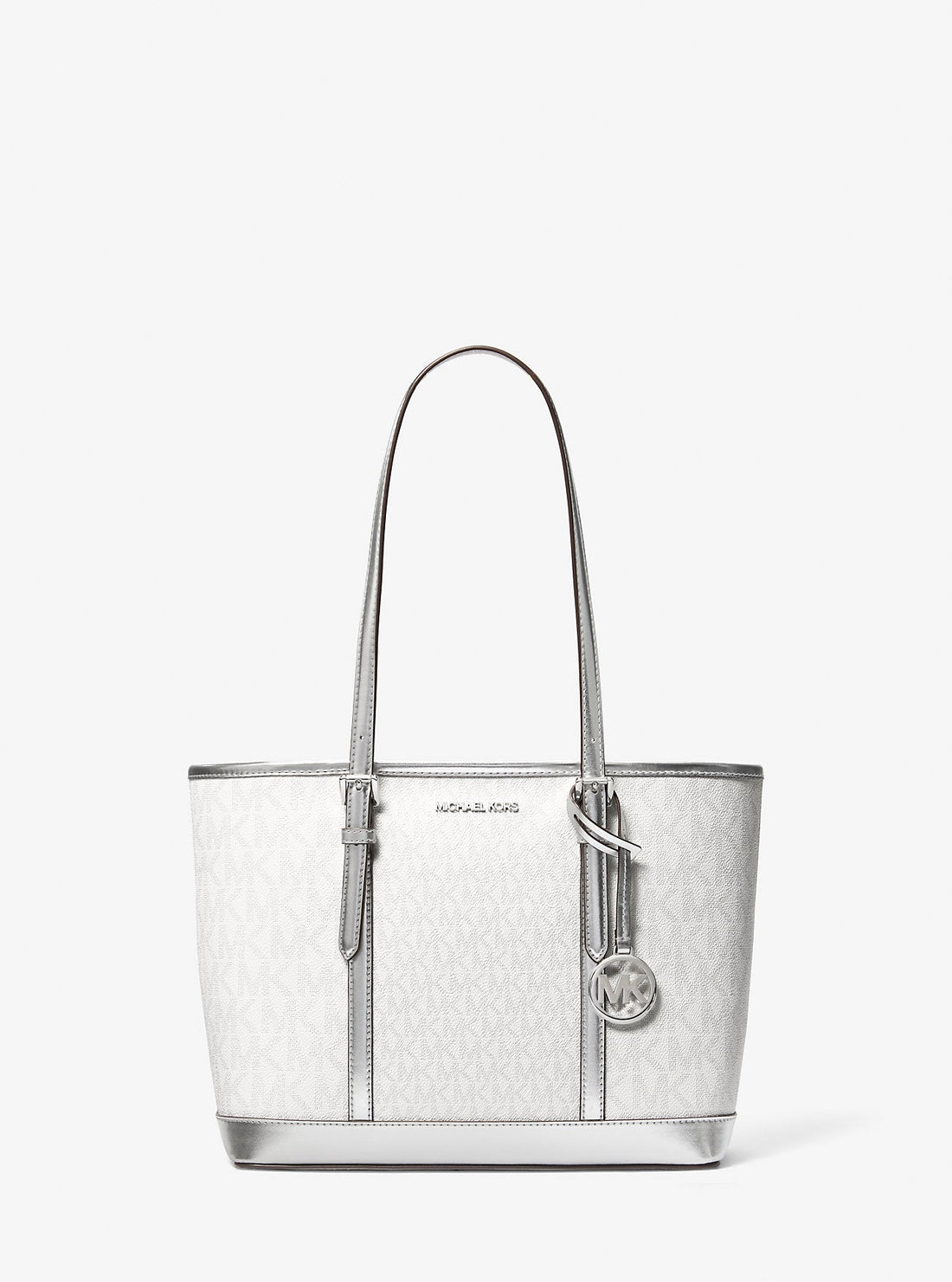 Jet Set Travel Small Metallic Logo Top-Zip Tote Bag Silver Silver