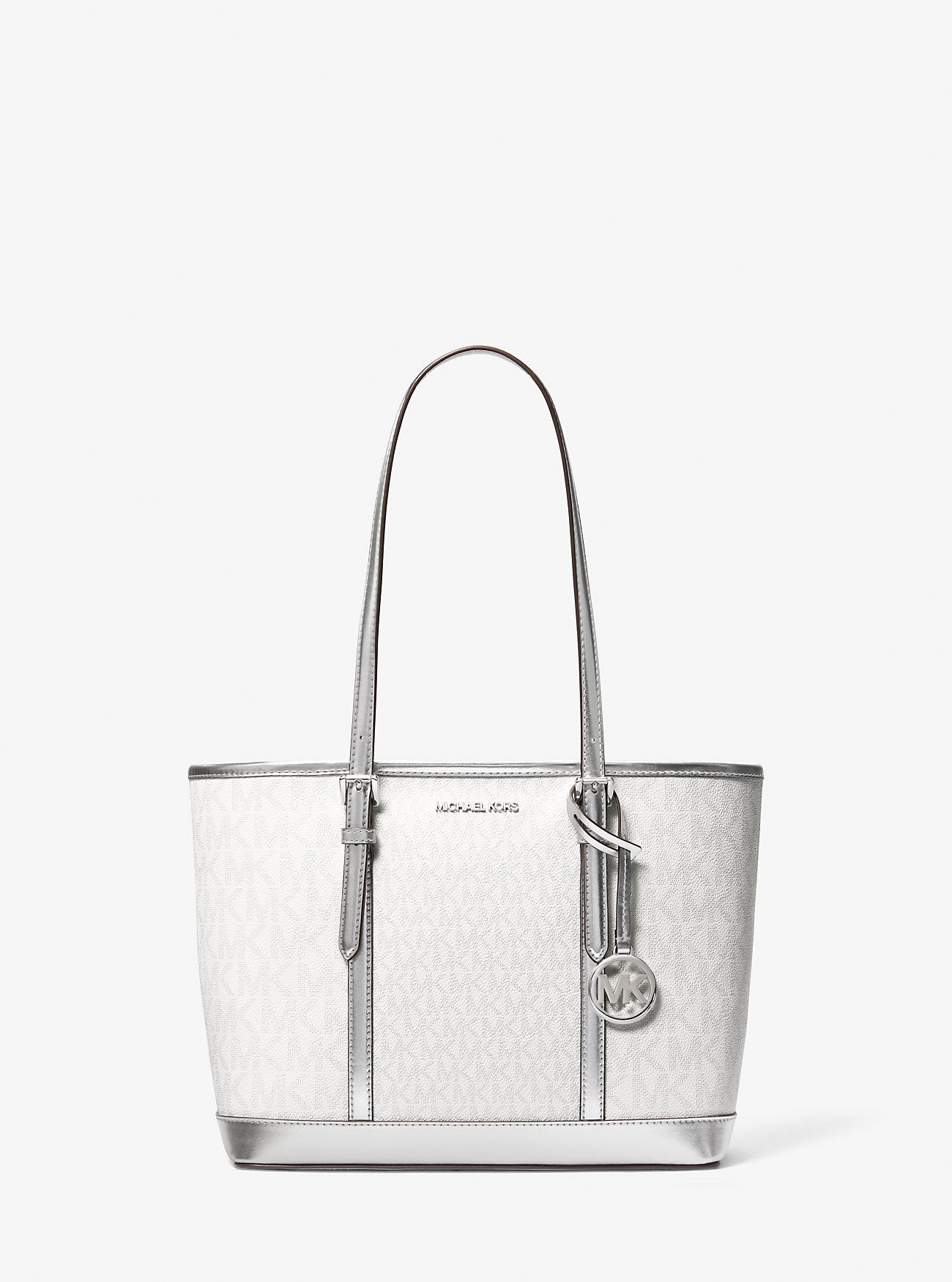Jet Set Travel Small Metallic Logo Top-Zip Tote Bag Silver Silver
