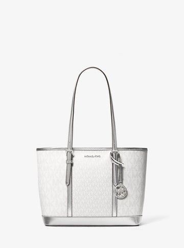 Jet Set Travel Small Metallic Logo Top-Zip Tote Bag Silver Silver