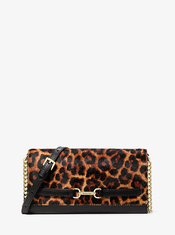 Carson Large Leopard Print Calf Hair Crossbody Bag Butterscotch Butterscotch