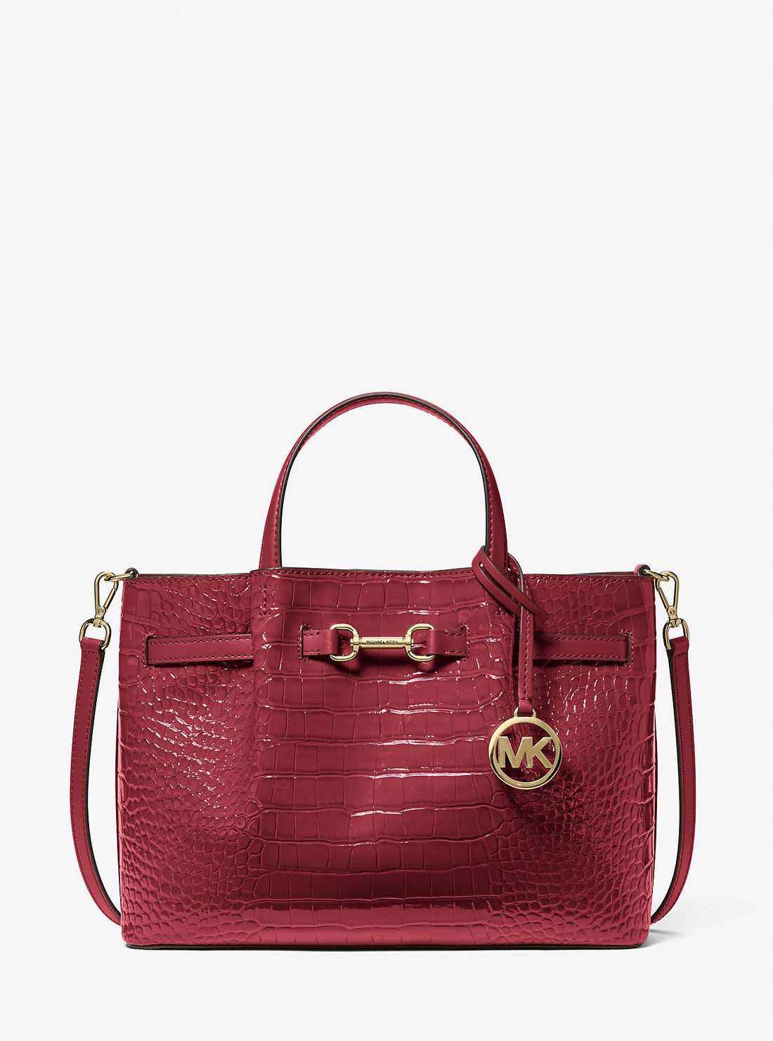 Carson Medium Crocodile Embossed Satchel Cherry Cherry