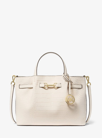 Carson Medium Crocodile Embossed Satchel Lt Cream Lt Cream