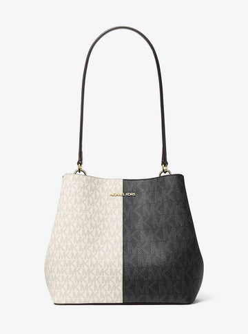 Pratt Medium Two-Tone Signature Logo Shoulder Bag Black Combo Black Combo