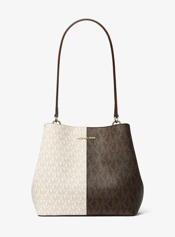 Pratt Medium Two-Tone Signature Logo Shoulder Bag Brown Multi Brown Multi