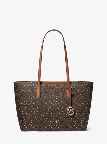 Arden Large Printed Signature Logo Top-Zip Tote Bag Brown Brown