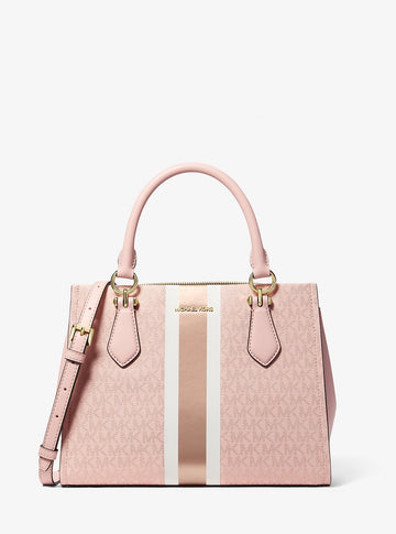 Marilyn Medium Signature Logo Stripe Satchel Powder Blush Powder Blush
