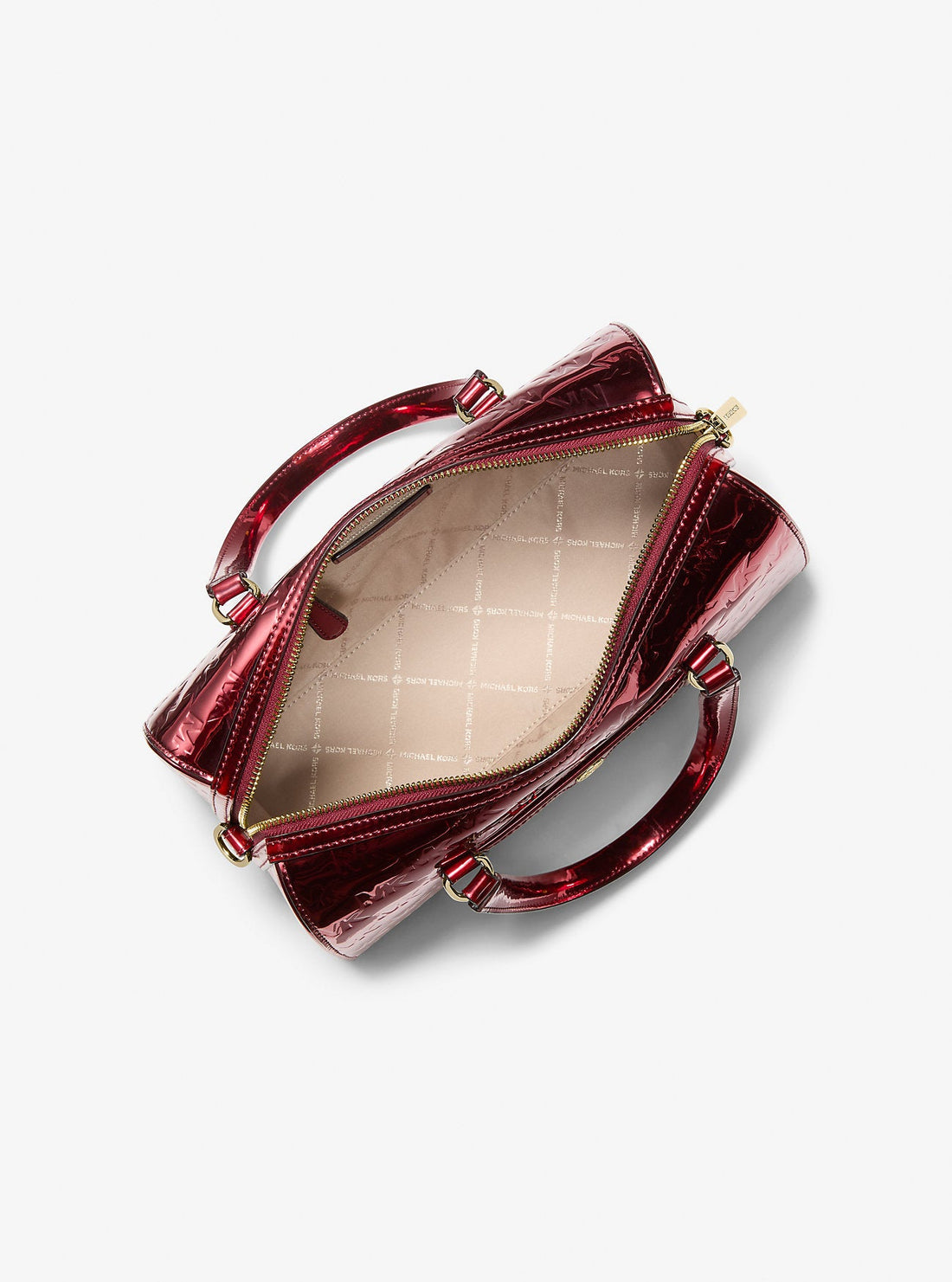 Jet Set Medium Metallic Logo Debossed Satchel Cherry Cherry