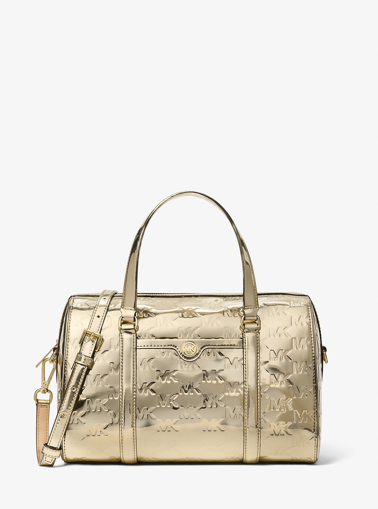 Jet Set Medium Metallic Logo Debossed Satchel Pale Gold Pale Gold