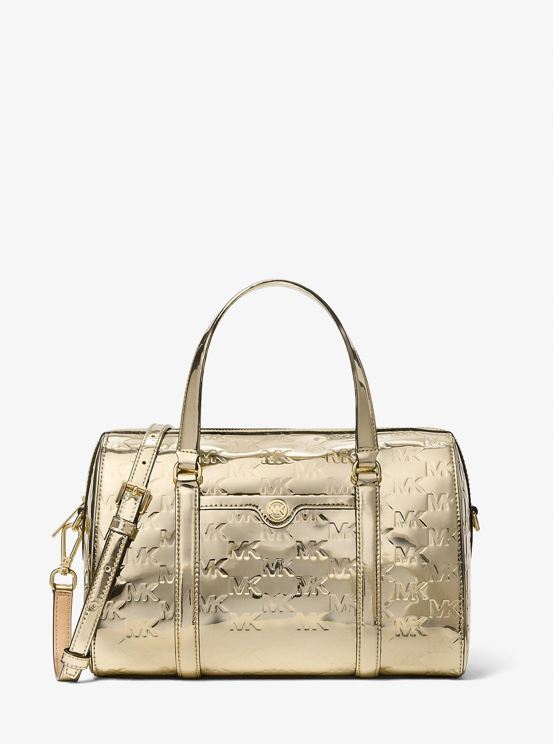 Jet Set Medium Metallic Logo Debossed Satchel Pale Gold Pale Gold