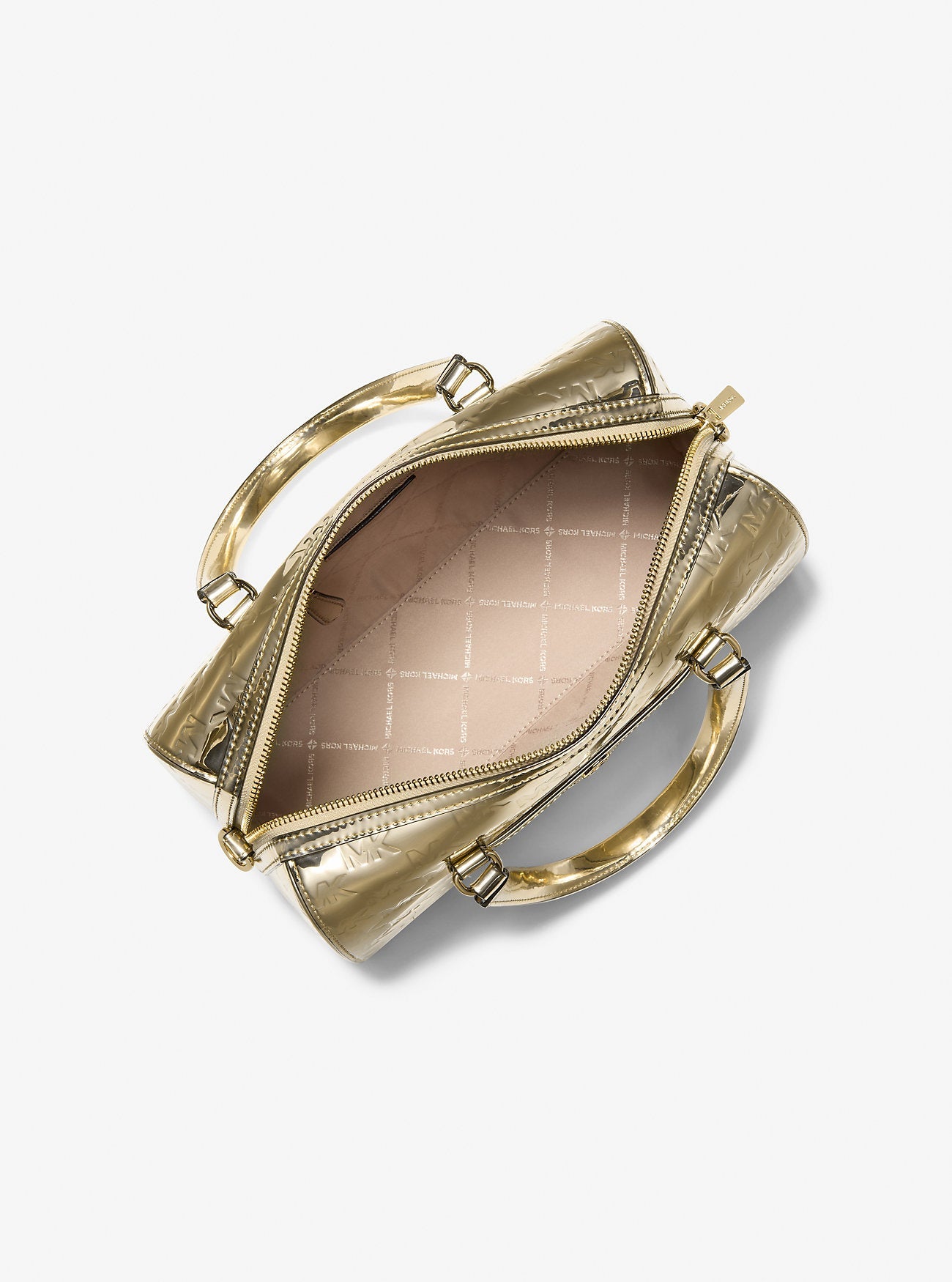 Jet Set Medium Metallic Logo Debossed Satchel Pale Gold Pale Gold