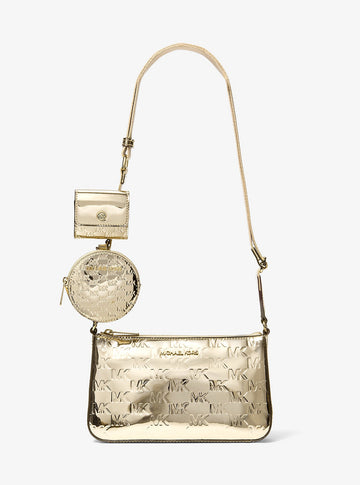 Jet Set Small Metallic Logo Debossed Crossbody Bag with Case for Apple Airpods Pro® Pale Gold Pale Gold