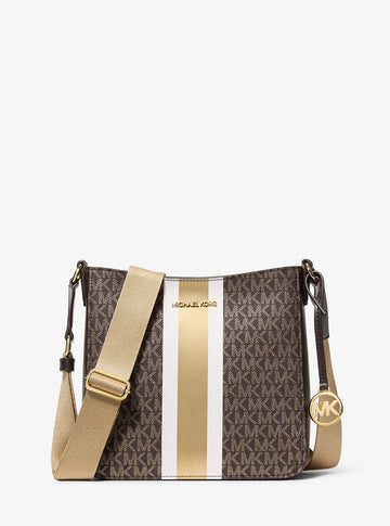 Jet Set Small Signature Logo Stripe Crossbody Bag Brown Brown