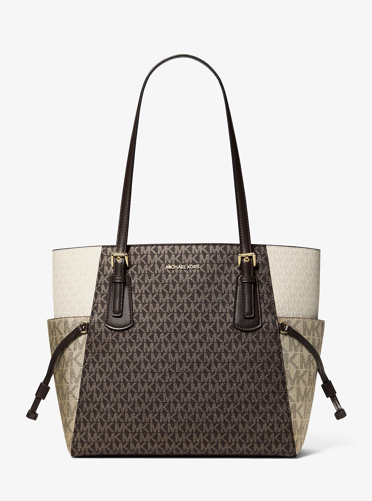 Voyager Large Color-Block Metallic Signature Logo Tote Bag Brown Brown