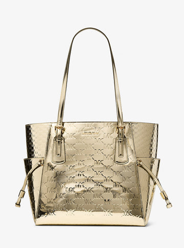 Voyager Large Metallic Logo Debossed Tote Bag Pale Gold Pale Gold