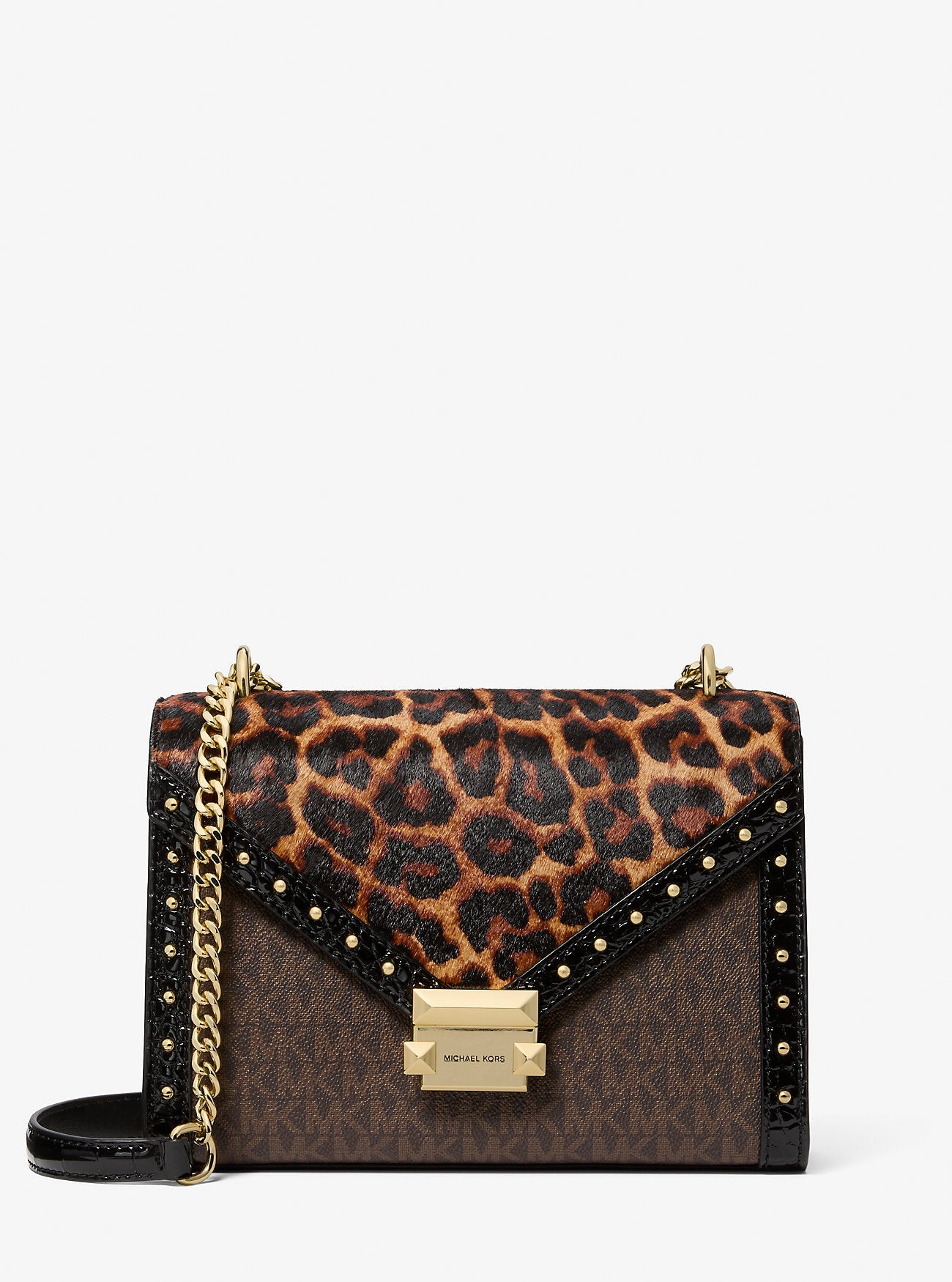 Whitney Leopard Print Calf Hair and Signature Logo Shoulder Bag Butterscotch Butterscotch