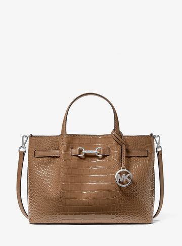Carson Medium Crocodile Embossed Satchel Driftwood Driftwood