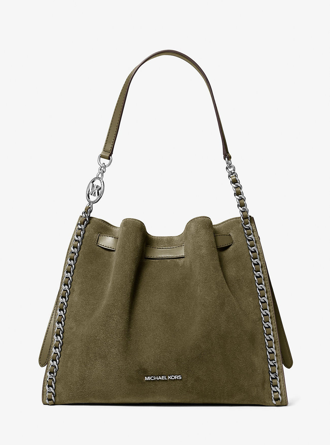 Mina Large Suede Chain Shoulder Bag Olive Olive