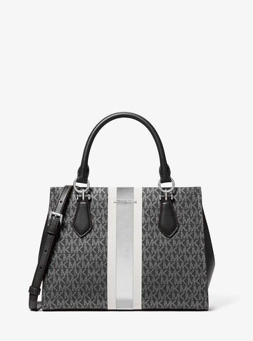 Marilyn Medium Signature Logo Stripe Satchel Black Black